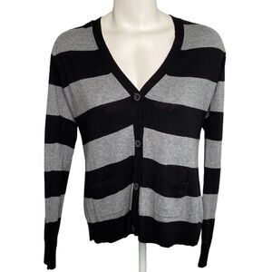 Worthington‎ Black Gray Stripe Light Weight Cardigan Button Down Sz Medium NEW